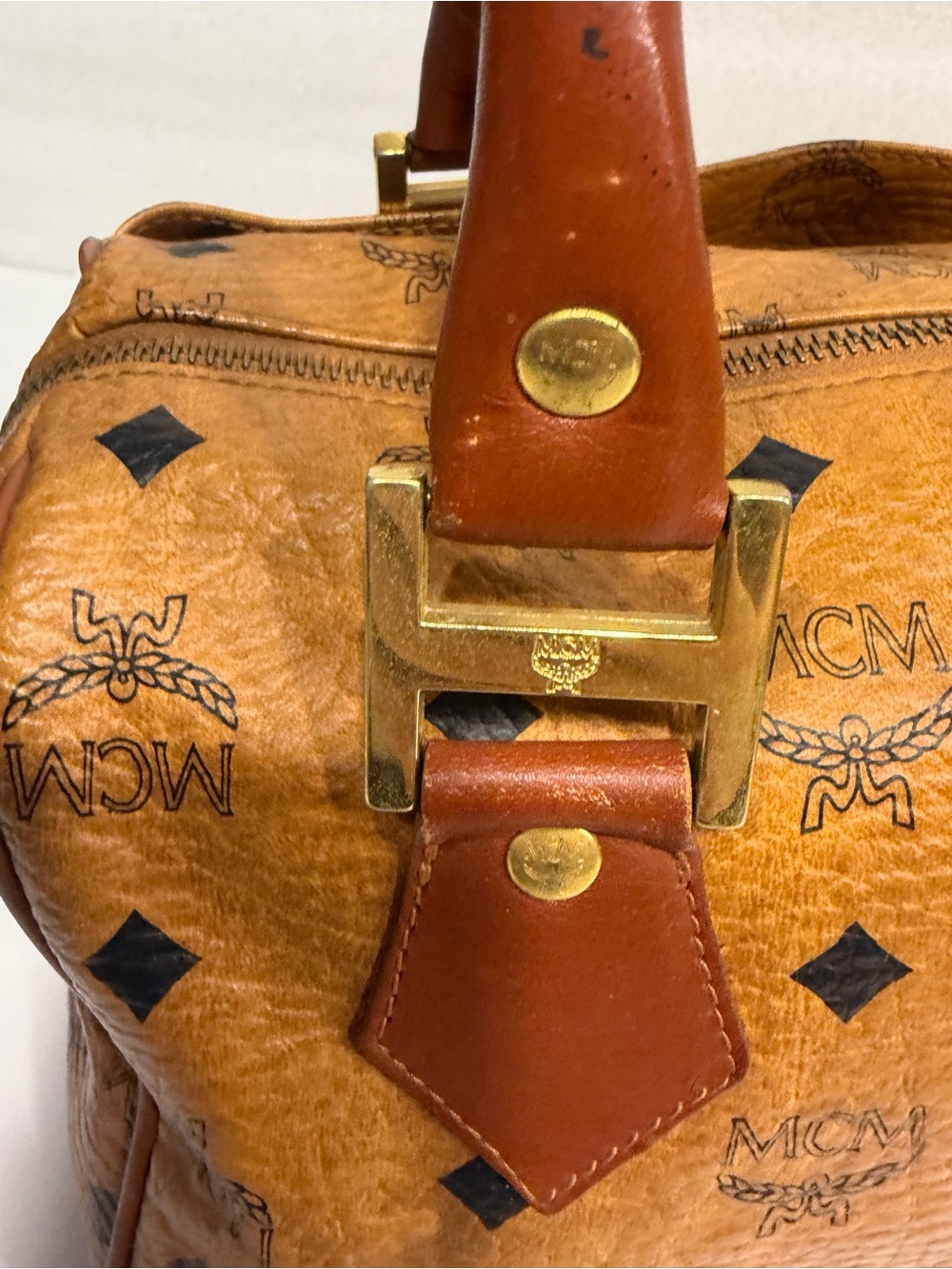 MCM Cognac Visetos Barrel Bag with Brown Leather Handles - Picture 9 of 16